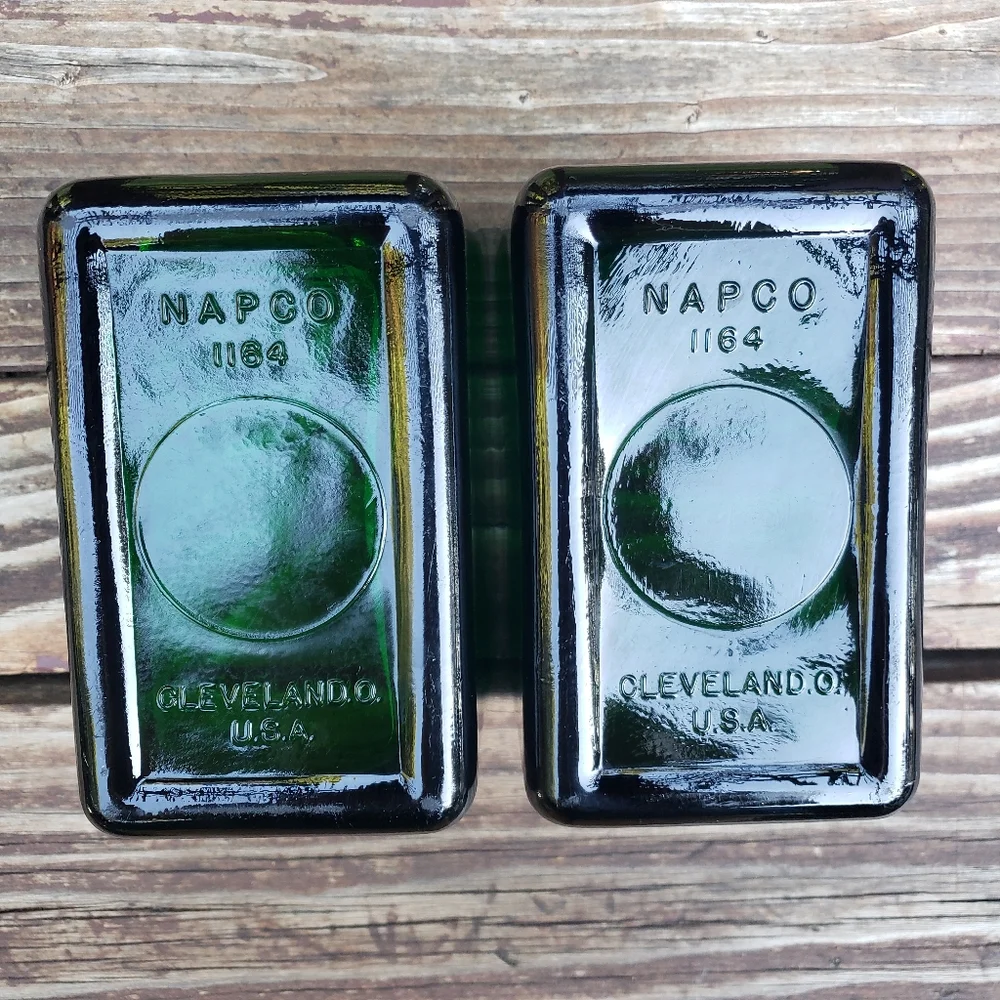 (2) Older Green NAPCO Cleveland.O. USA Short Rectangular Vases / Planters
